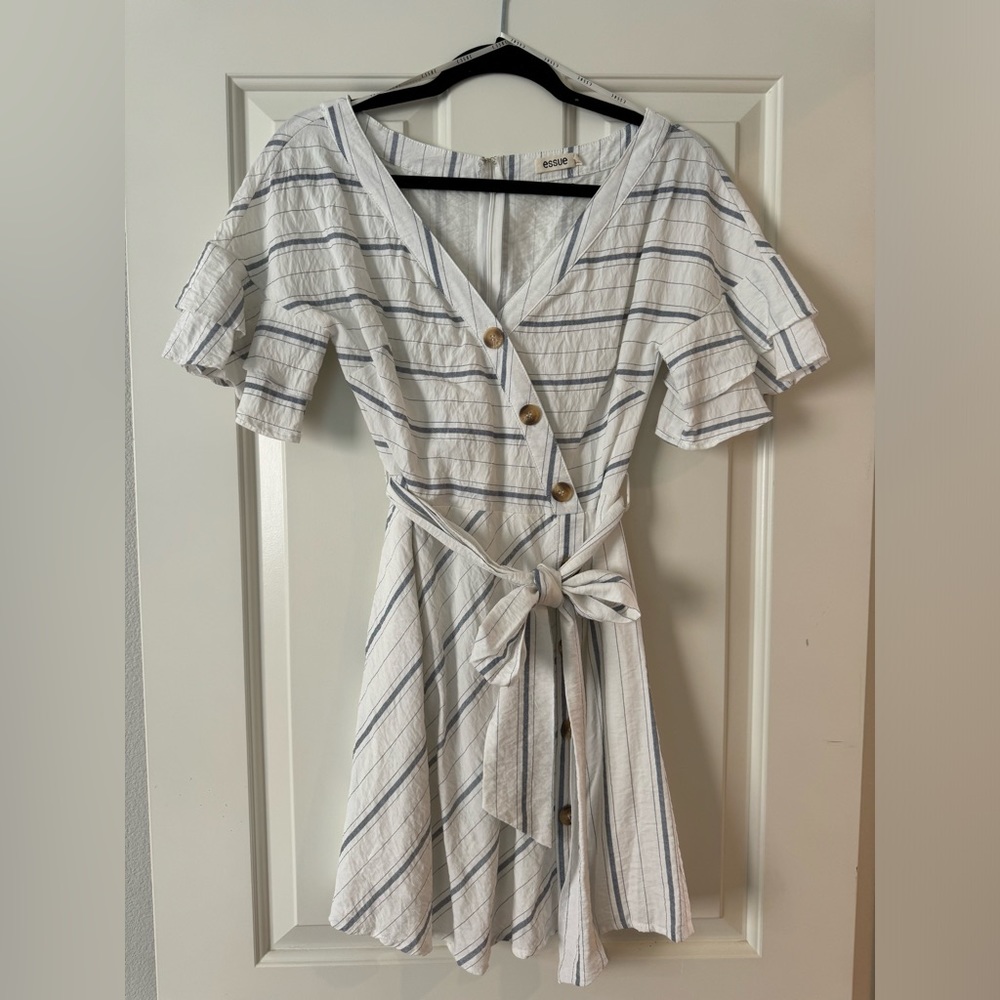 Essue White Dress with Blue Stripes